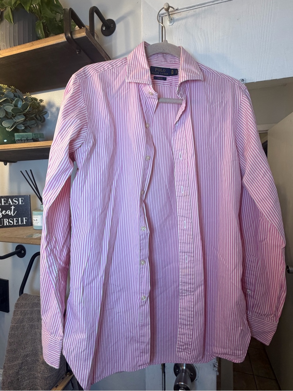 Ralph Lauren Men’s Pink and White Stripe Dress Shirt